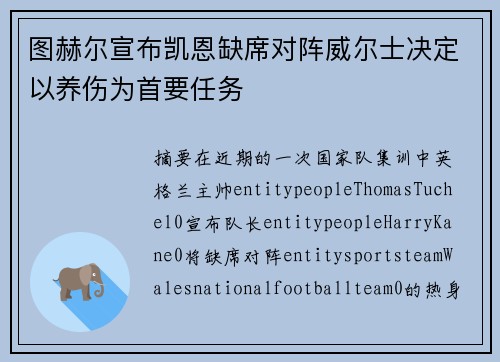 图赫尔宣布凯恩缺席对阵威尔士决定以养伤为首要任务